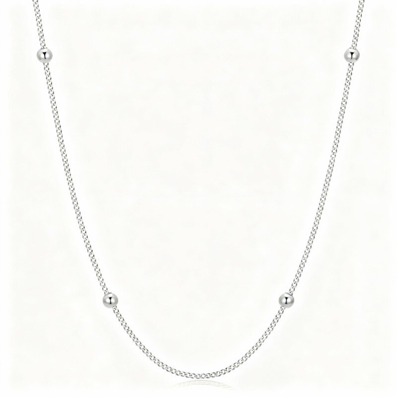10K White Gold Bead Station Necklace-1