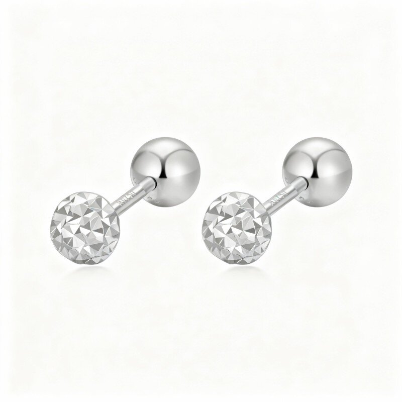 10K White Gold Bead Stud Earrings-9