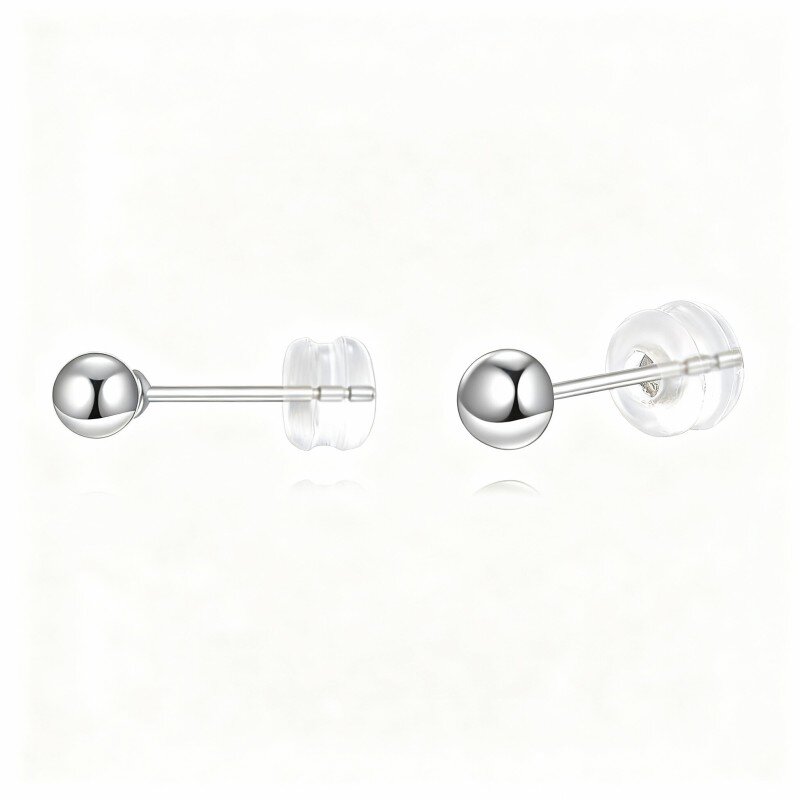 10K White Gold Bead Stud Earrings-8