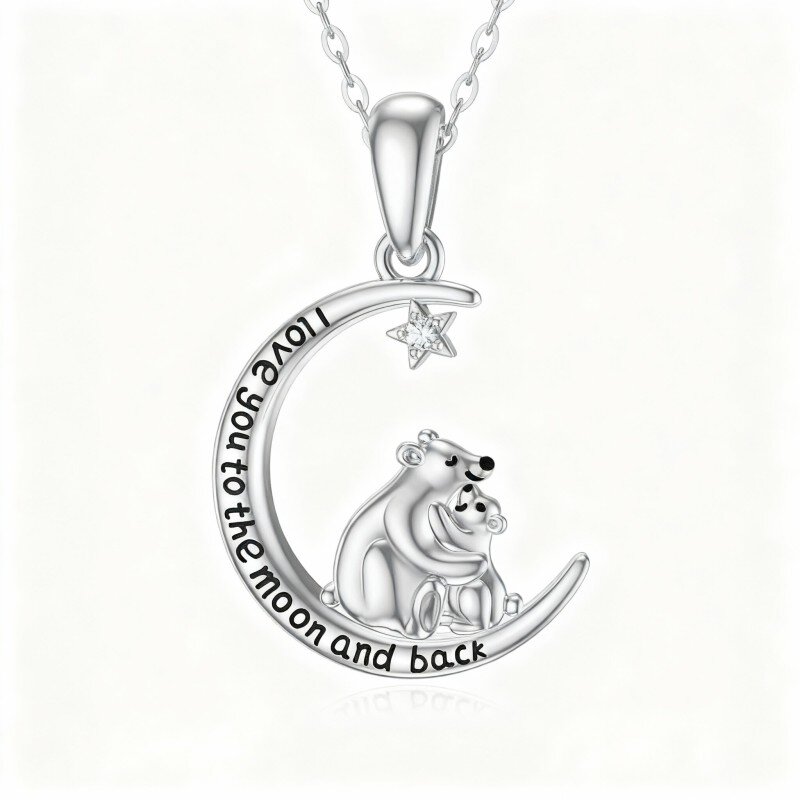 قلادة على شكل دب من الذهب الأبيض عيار 10 قيراط مرصعة بالزركونيا المكعبة-3