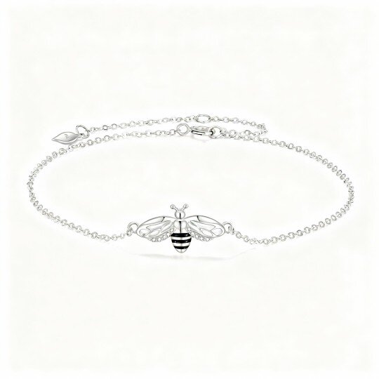 Pulsera con dije de abeja de oro blanco de 10 quilates y circonitas cúbicas