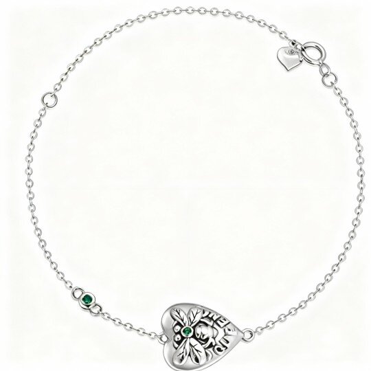 سوار من الذهب الأبيض عيار 10 قيراط مرصع بالزركونيا المكعبة مع سحر النحلة والقلب