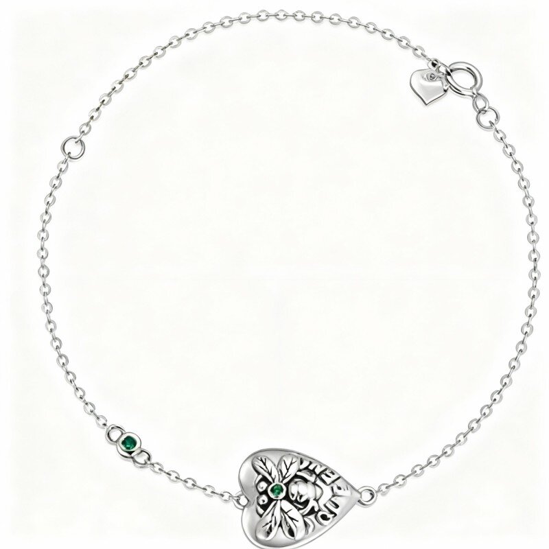 Pulseira com pendente de abelha e coração em ouro branco 10K e zircónias cúbicas-3