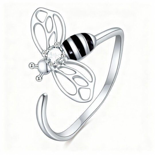 10K White Gold Cubic Zirconia Bee Open Ring