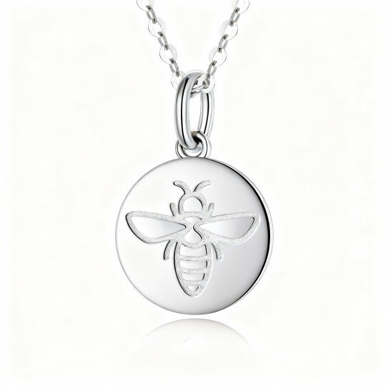 Colar com pendente de abelha e círculo em ouro branco 9K