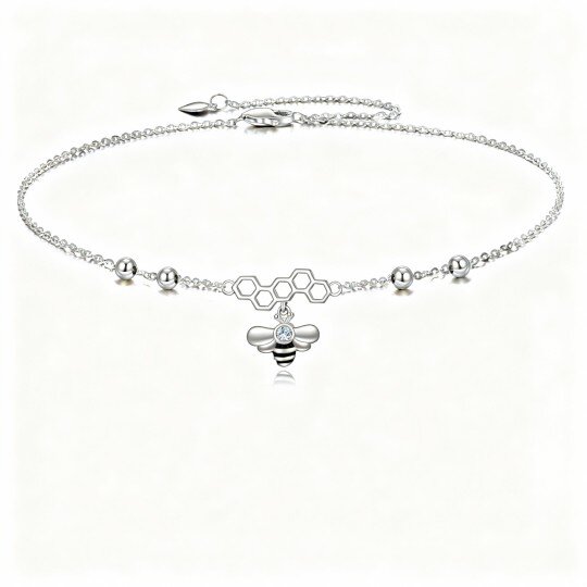 9K White Gold Cubic Zirconia Bee Single Layer Charm Anklet
