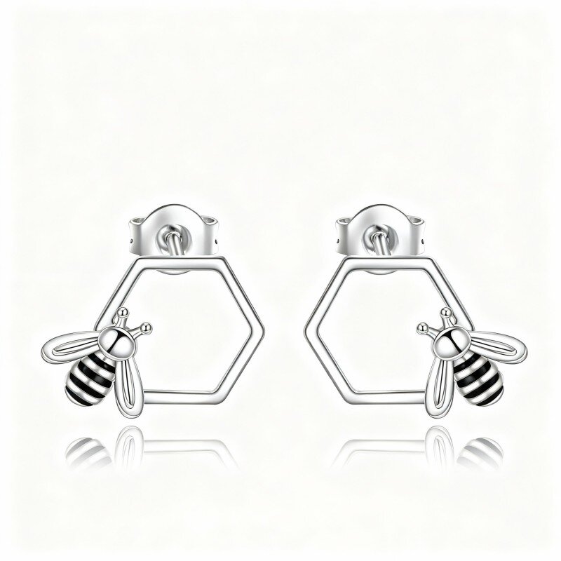 10K White Gold Bee Stud Earrings-8