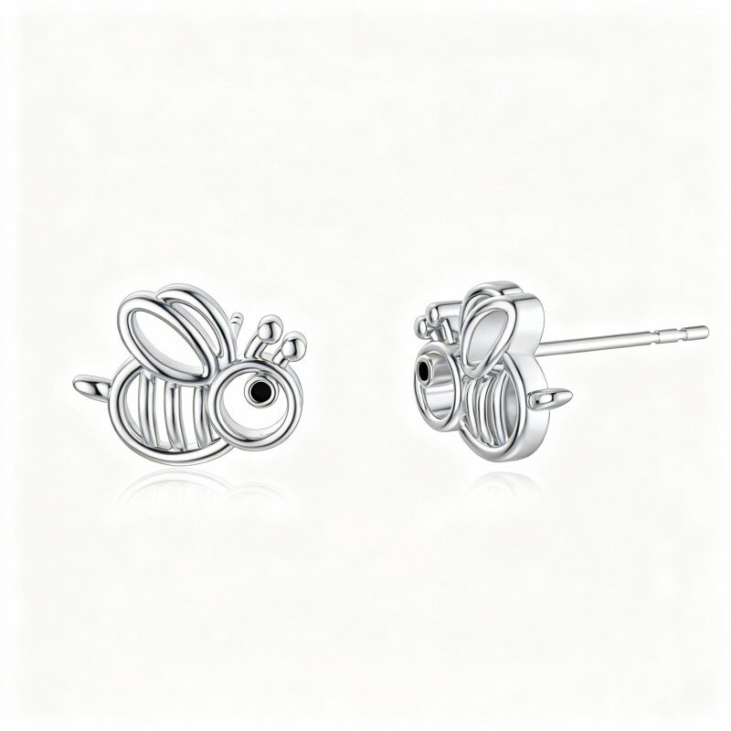 10K White Gold Bee Stud Earrings-7