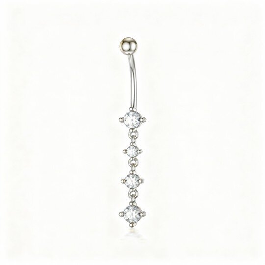 10K White Gold Cubic Zirconia Belly Button Ring