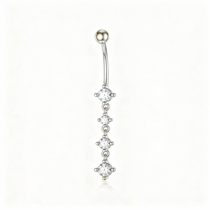 10K White Gold Cubic Zirconia Belly Button Ring-16