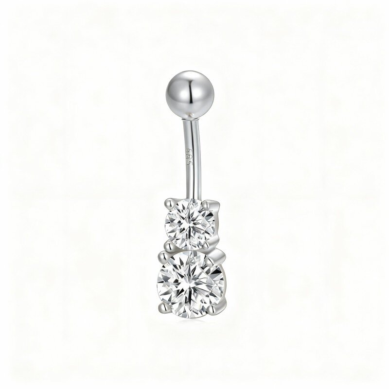 10K White Gold Cubic Zirconia Belly Button Ring-20