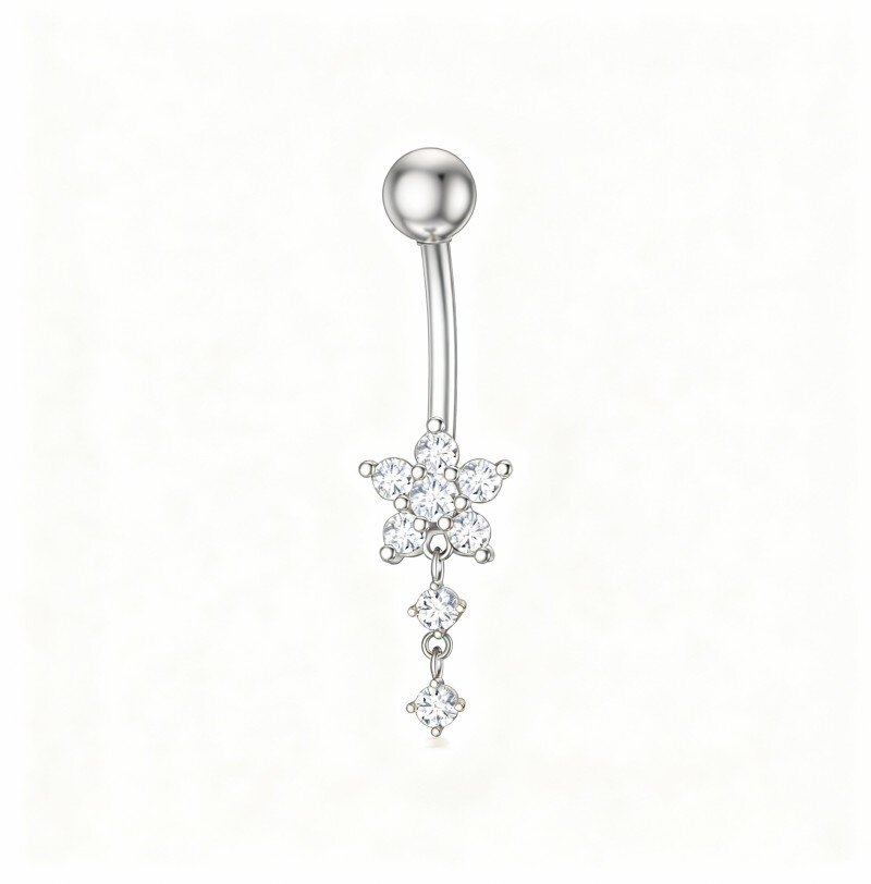 10K White Gold Cubic Zirconia Belly Button Ring-10