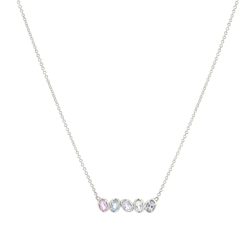 Collar con barra ovalada de oro blanco de 10 quilates con piedra natal.-1