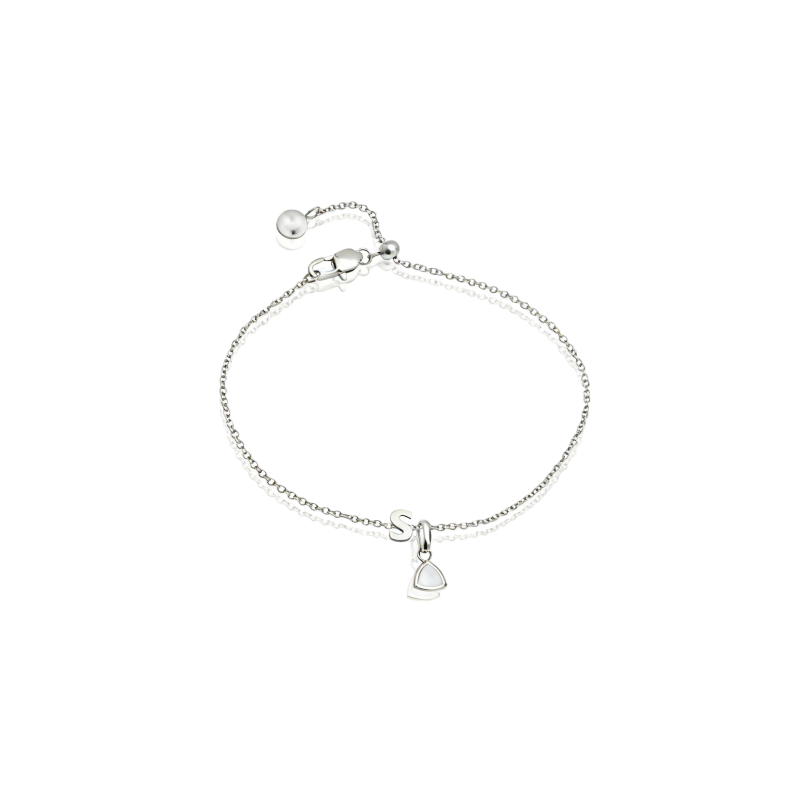 Pulsera con dije personalizado de piedra natal e inicial en oro blanco de 10 quilates-1