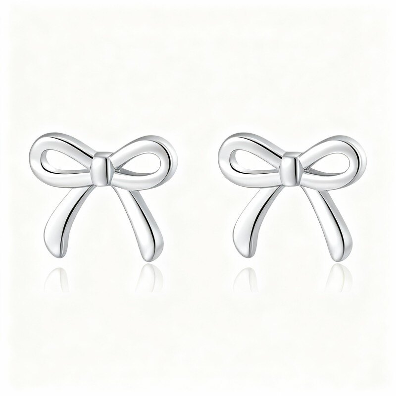 Boucles d'oreilles à clous en or blanc 10 carats avec nœud-1