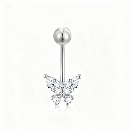 10K White Gold Cubic Zirconia Butterfly Belly Button Ring