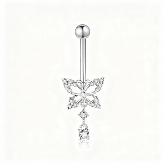 10K White Gold Cubic Zirconia Butterfly Belly Button Ring