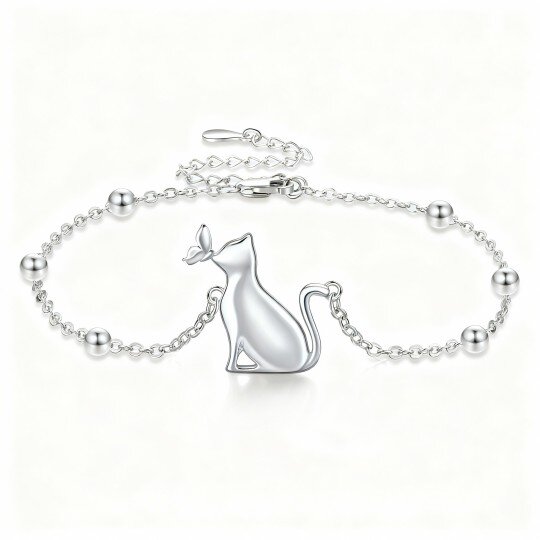Pulseira com pendente de borboleta e gato em ouro branco 10K