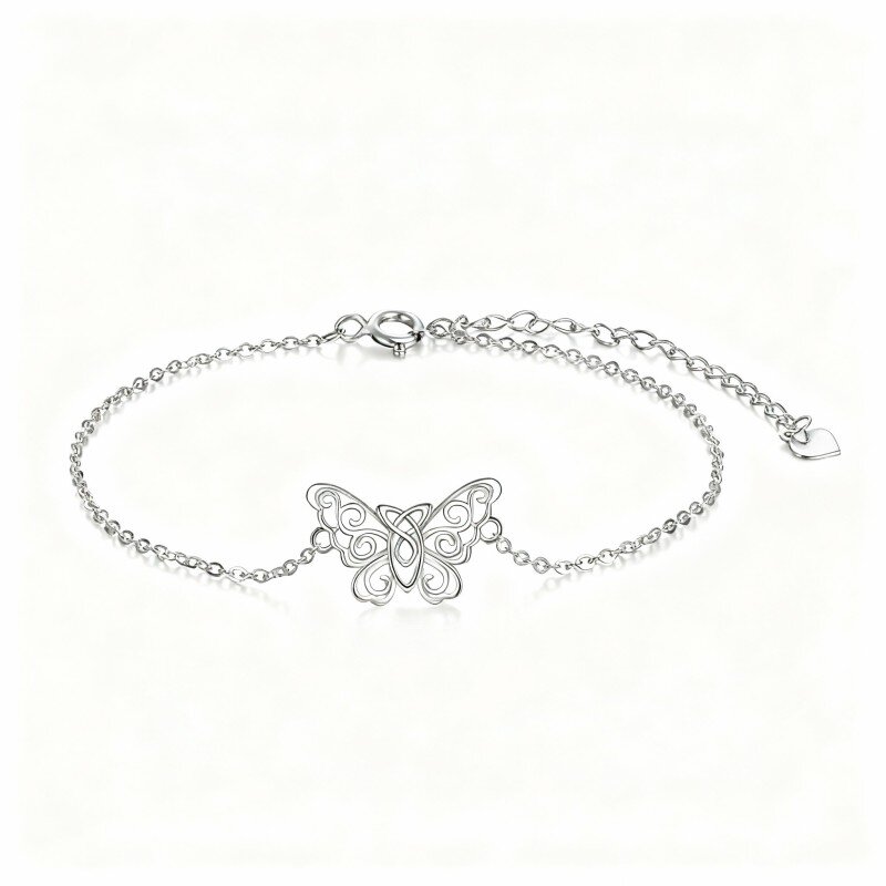 Pulseira com pendente de borboleta e nó celta em ouro branco 10K-8