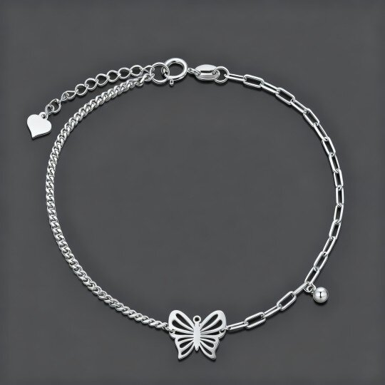 Pulseira com pendente borboleta em ouro branco 10K