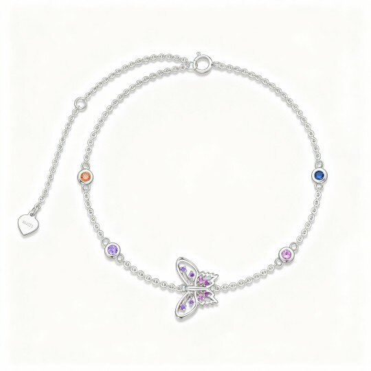 Pulseira com pendente de borboleta em ouro branco 10K e zircónias cúbicas