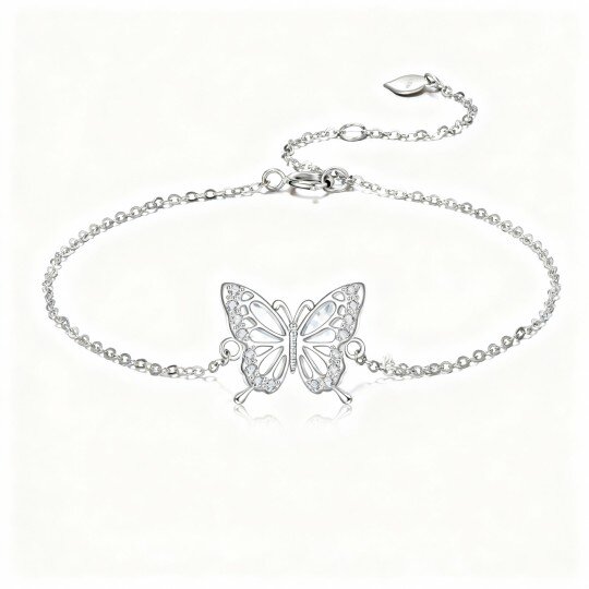 10K White Gold Cubic Zirconia Butterfly Charm Bracelet
