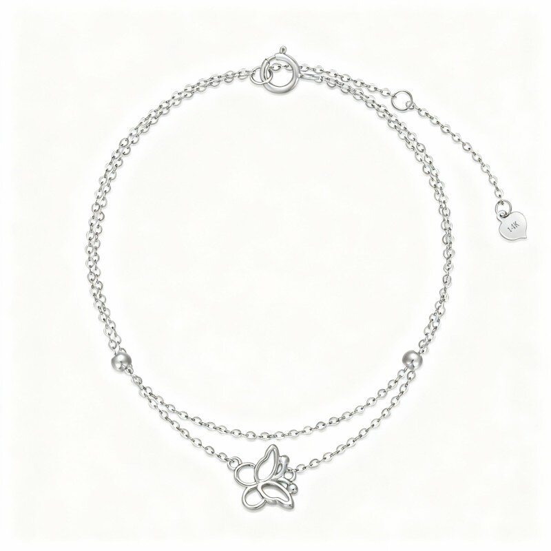 Pulseira com pendente borboleta em ouro branco 10K-9