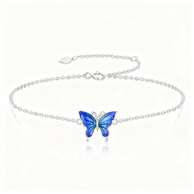 Pulseira com pendente borboleta em ouro branco 10K-4