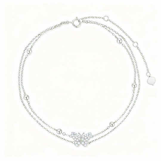 Pulseira com pendente de borboleta em ouro branco 10K e zircónias cúbicas