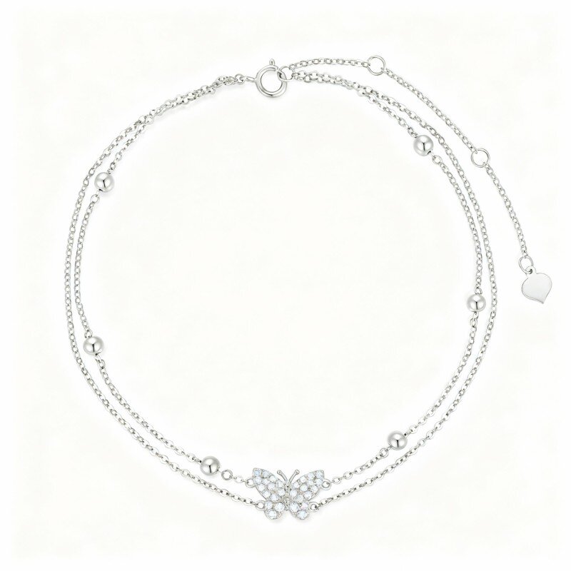 Pulseira com pendente de borboleta em ouro branco 10K e zircónias cúbicas-18