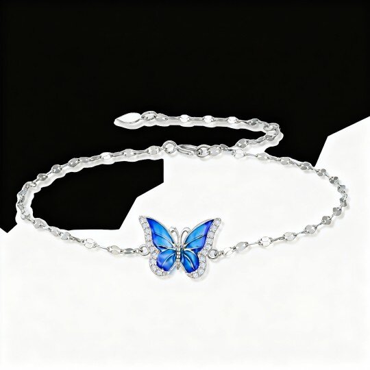 Pulseira com pendente borboleta em ouro branco 10K