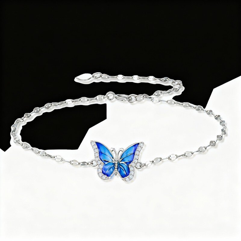 Pulseira com pendente borboleta em ouro branco 14K-1