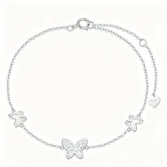 Pulseira com pendente borboleta em ouro branco 10K