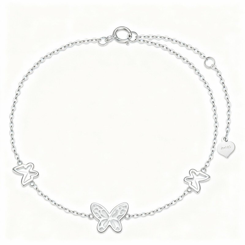 Pulseira com pendente borboleta em ouro branco 10K-2
