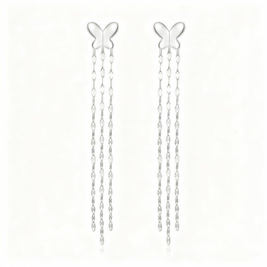 10K White Gold Butterfly Drop Earrings