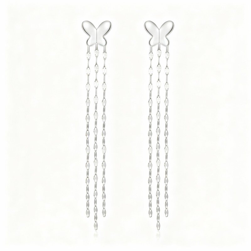 Pendientes colgantes de mariposa de oro blanco de 10 quilates-5