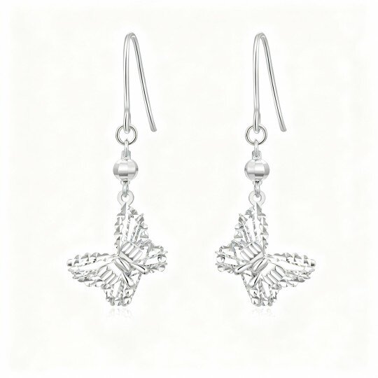 10K White Gold Butterfly Drop Earrings