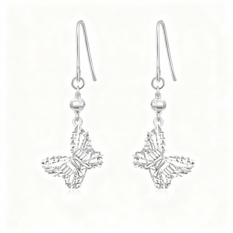 10K White Gold Butterfly Drop Earrings-12