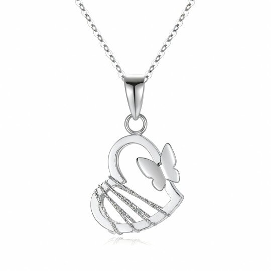 Halskette aus 10-karätigem Weißgold mit Schmetterlings- und Herzanhänger
