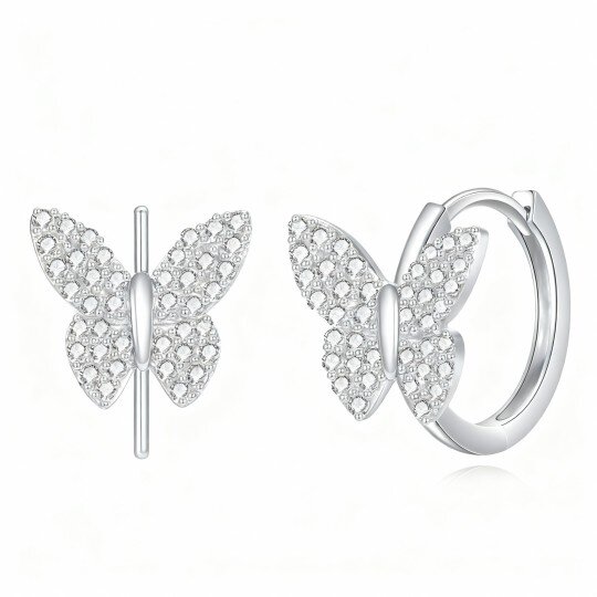 10K White Gold Cubic Zirconia Butterfly Hoop Earrings