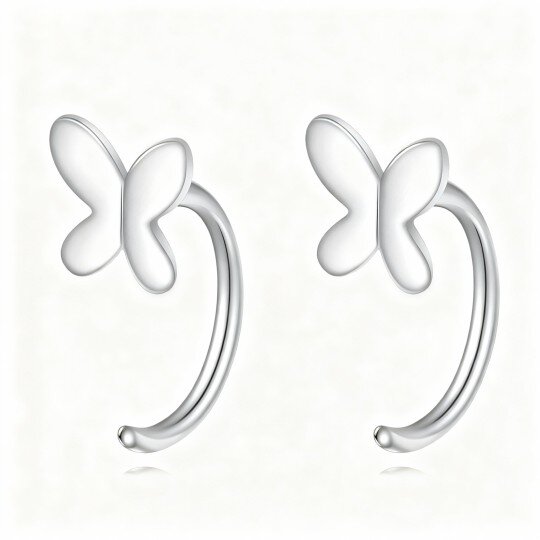 10K White Gold Butterfly Hoop Earrings