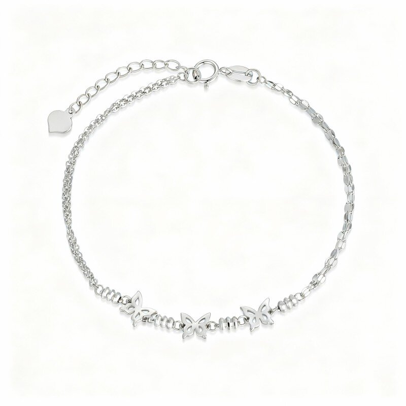 Pulseira em camadas com borboletas em ouro branco 10K-1