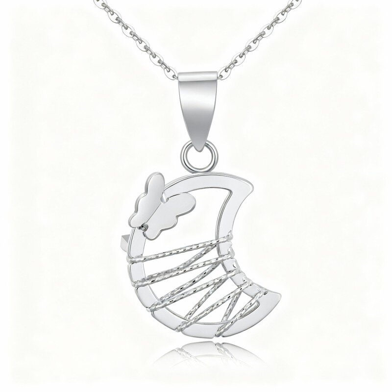 10K White Gold Butterfly & Moon Pendant Necklace-19