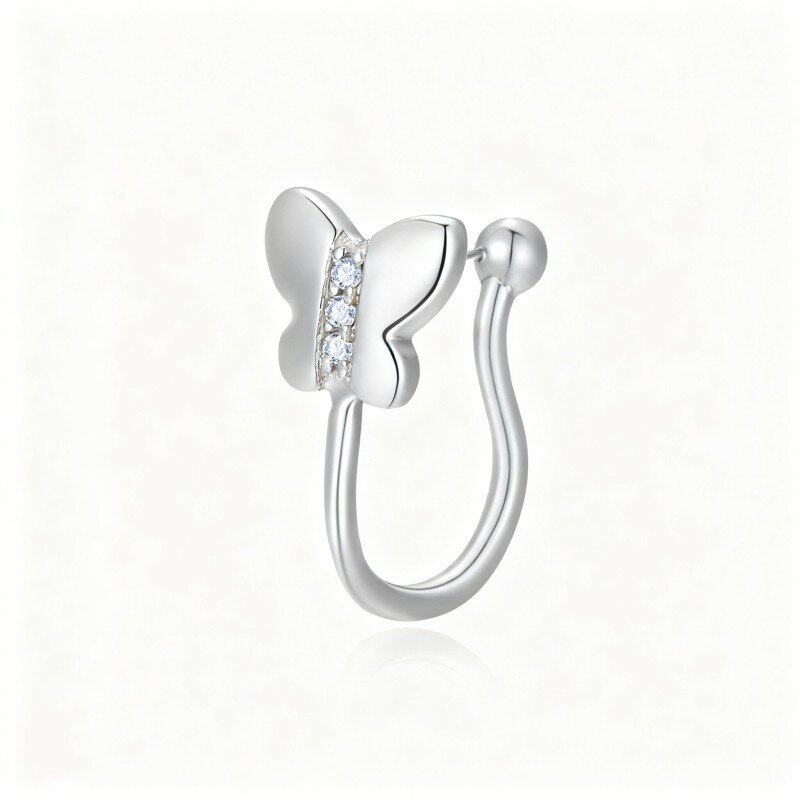 10K White Gold Cubic Zirconia Butterfly Nose Ring-3