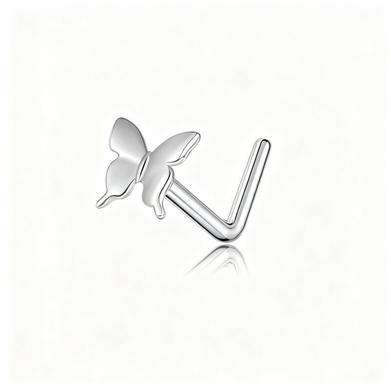 Piercing para nariz em forma de borboleta em ouro branco 10K-12