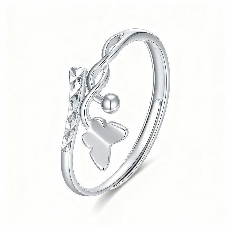 Anillo abierto de mariposa de oro blanco de 10 quilates-3
