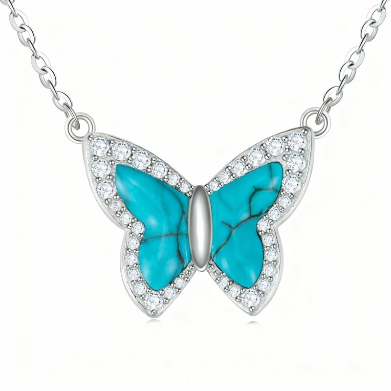 Collier pendentif papillon en or blanc 14 carats et zirconiums cubiques-1