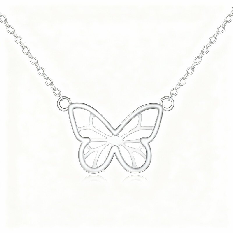Colar com pendente de borboleta em ouro branco 10K-17