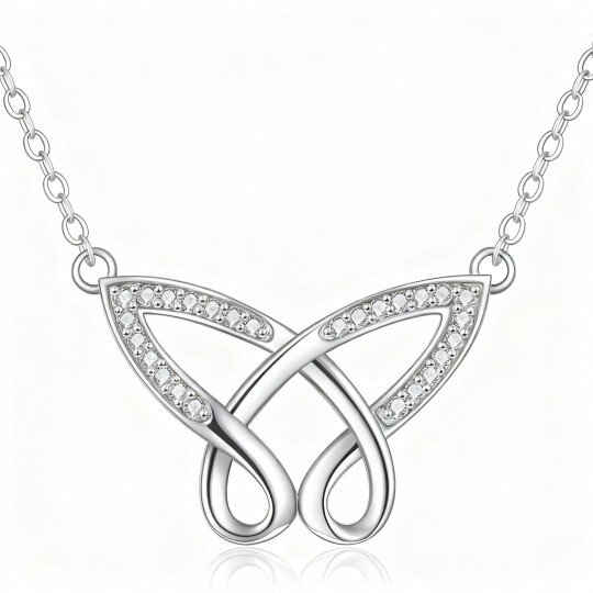 Colar com pendente de borboleta em ouro branco 10K e zircónias cúbicas