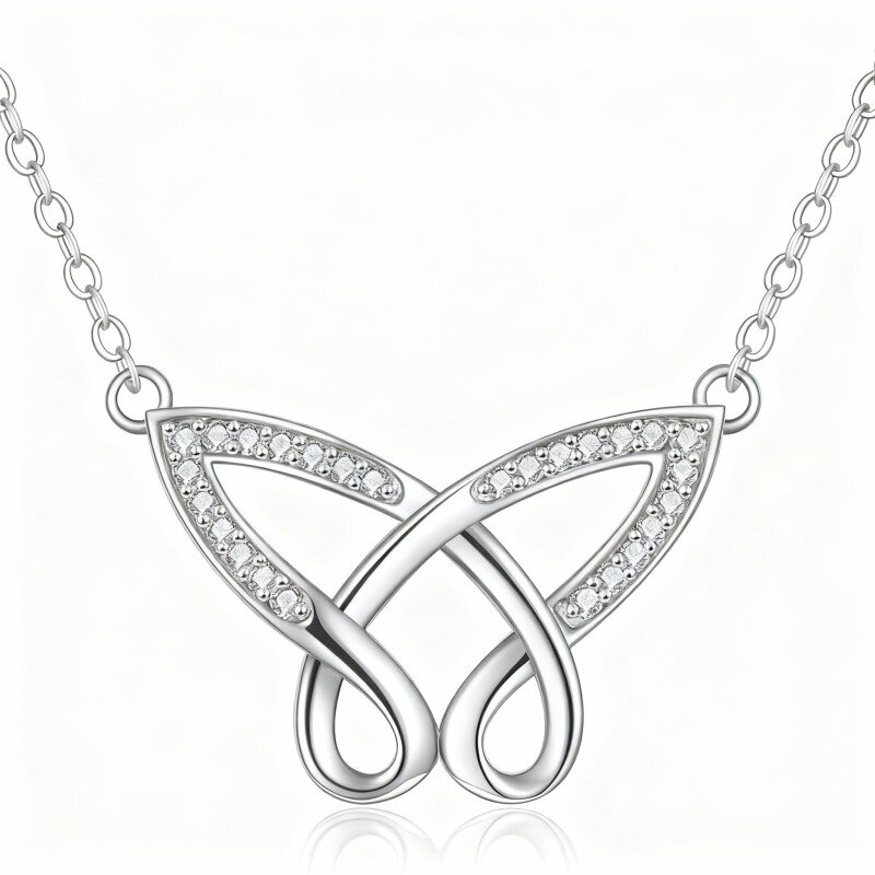 Colar com pendente de borboleta em ouro branco 10K e zircónias cúbicas-5